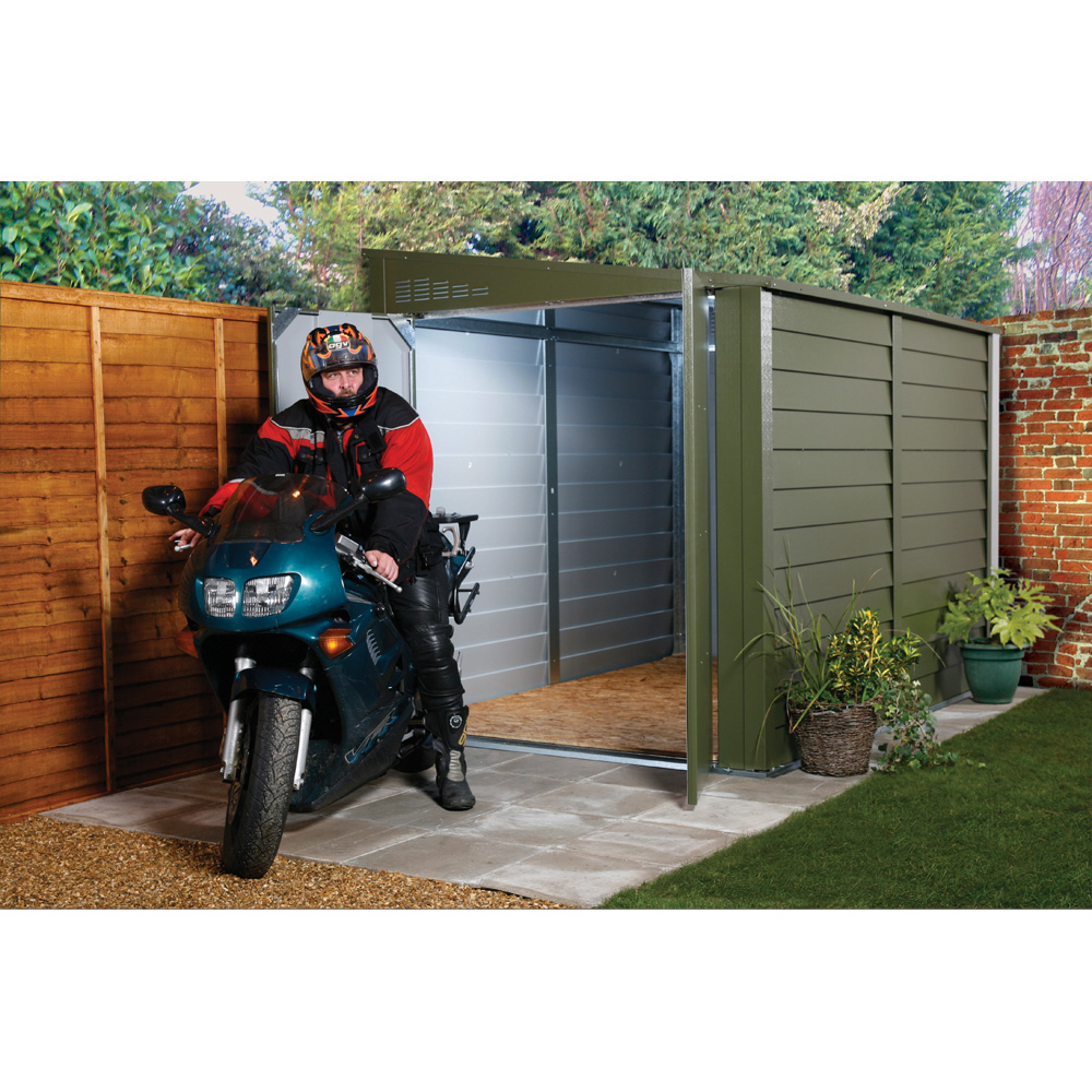 Trimetals ProtectaBike 940 9 x 4ft Olive Green Metal Pent Motorcycle Garage with Flooring Image 9