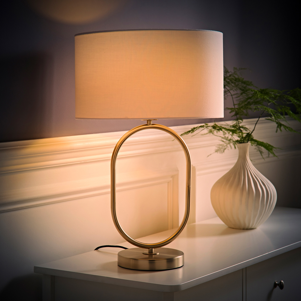 ValueLights Antonia White Fabric Drum Lamp Shade Brushed Chrome Oval LED Table Lamp Image 6