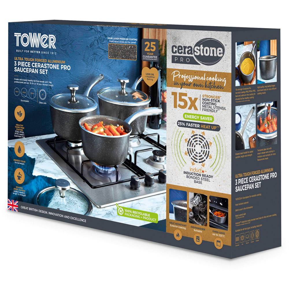 Tower 3 Piece Non Stick Aluminium Saucepan Set Image 2