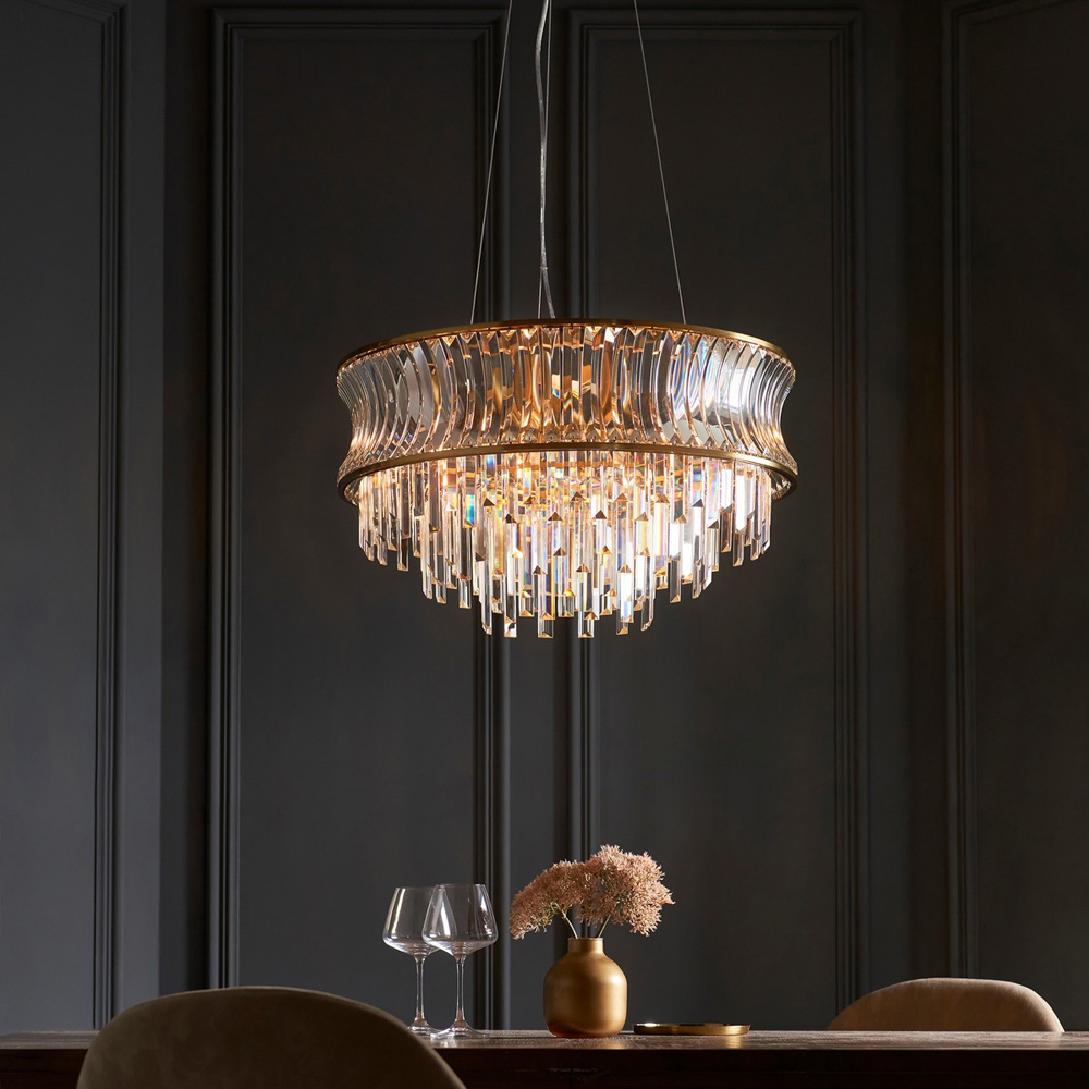 Merano Vittoria Crystal and Clear Glass Warm Brass Plate Pendant Light Image 2