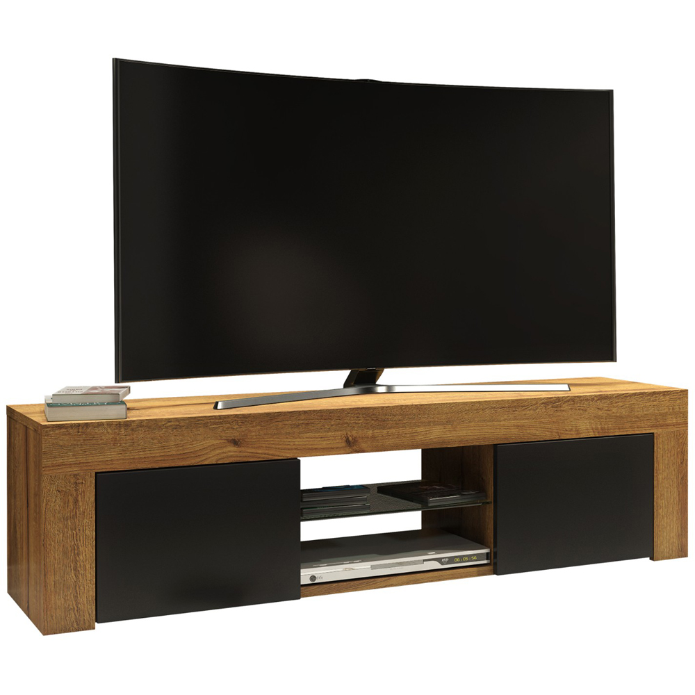 Creative Furniture Loom Dark Oak and Black Matt 2 Door 2 Shelf TV Unit Image 2