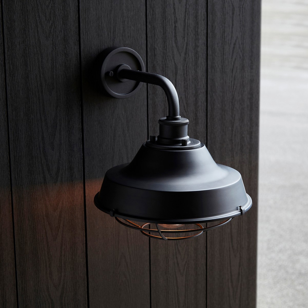 Merano Brindisi Matt Black Clear Glass Textured Outdoor Dome Wall Lamp Image 8