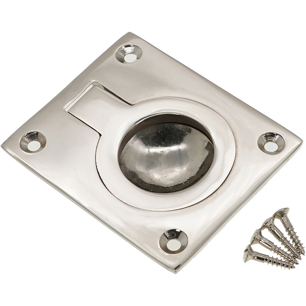 Spira Brass Polished Nickel Square Flush Ring Pull Handle Image 4