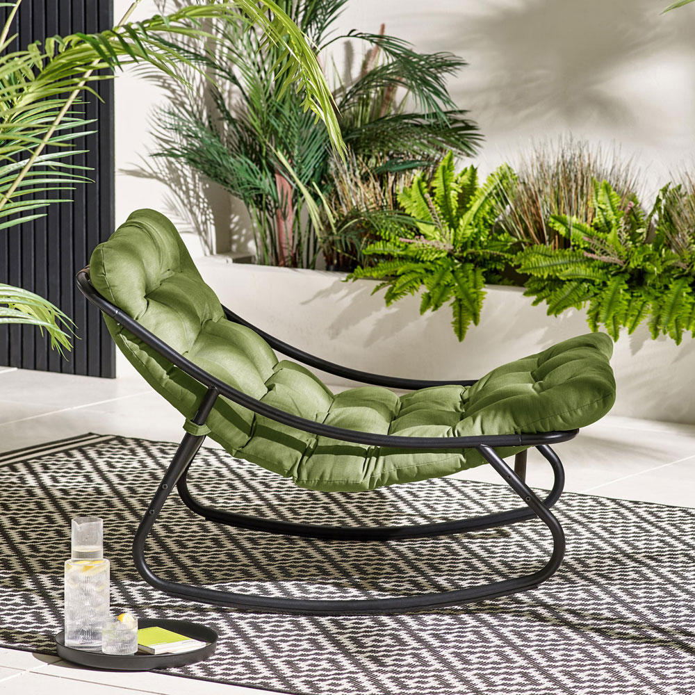 Furniturebox Piasa Black and Green Outdoor Rocking Chair Image 5
