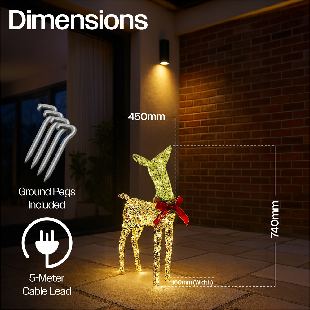 Xmas Haus Gold 250 Warm White LED Head Up Deer Christmas Decoration 2ft Image 3