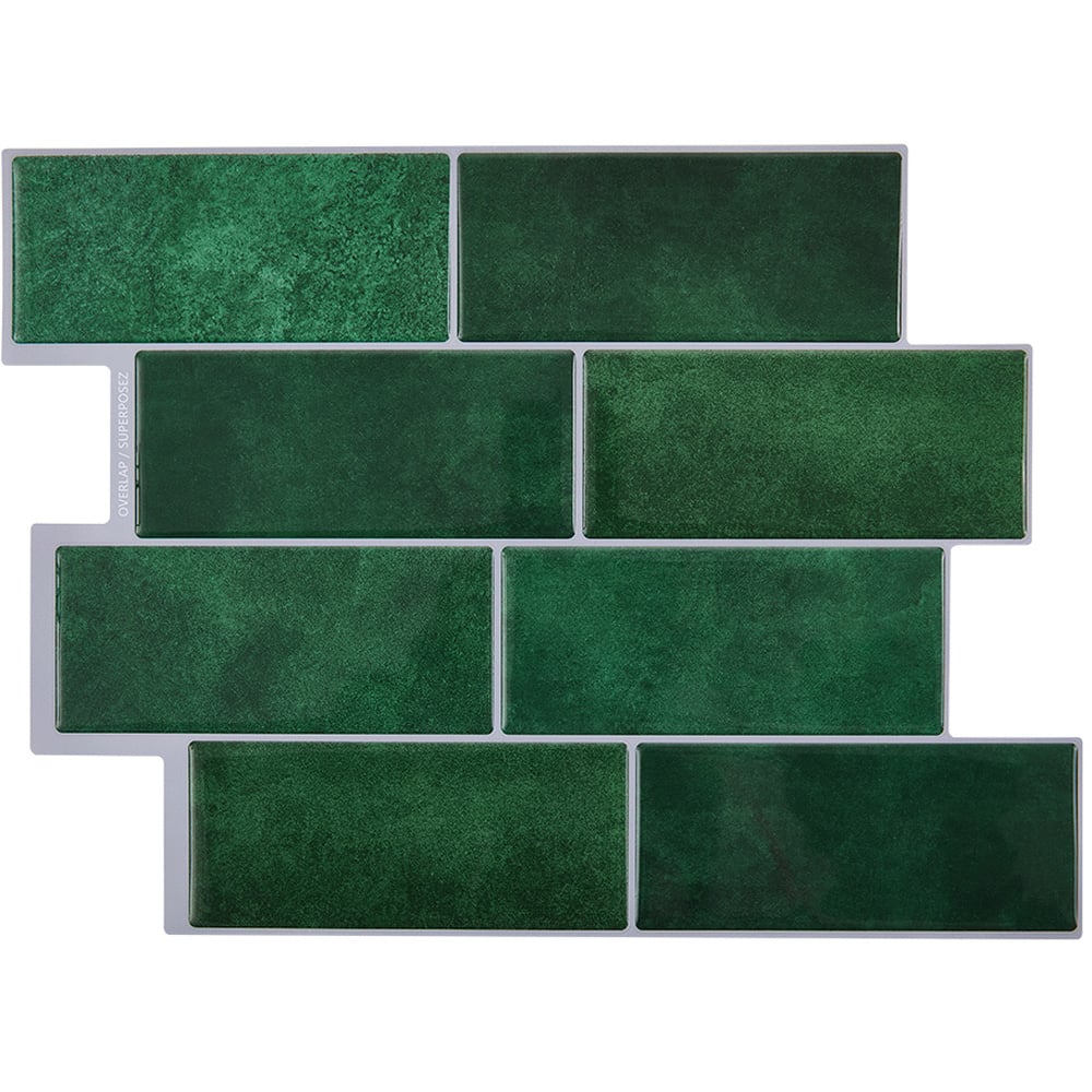 Living and Home Brick Effect Dark Green Rectangle Self Adhesive Wall Sticker 10 Pack Image 3