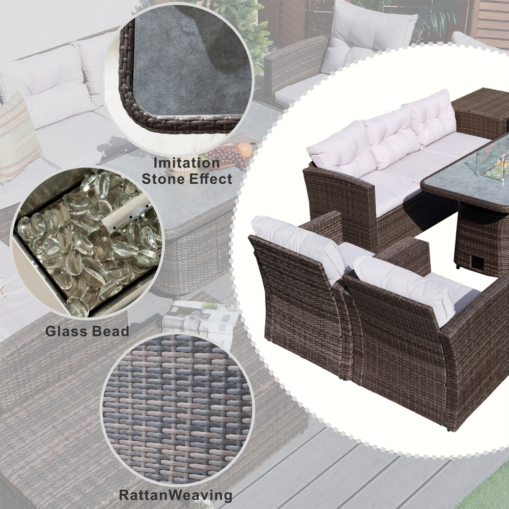 Direct Wicker Brown 7 Seater Rattan Garden Sofa Set with Rising Fire Pit Table and Storage Box Image 6