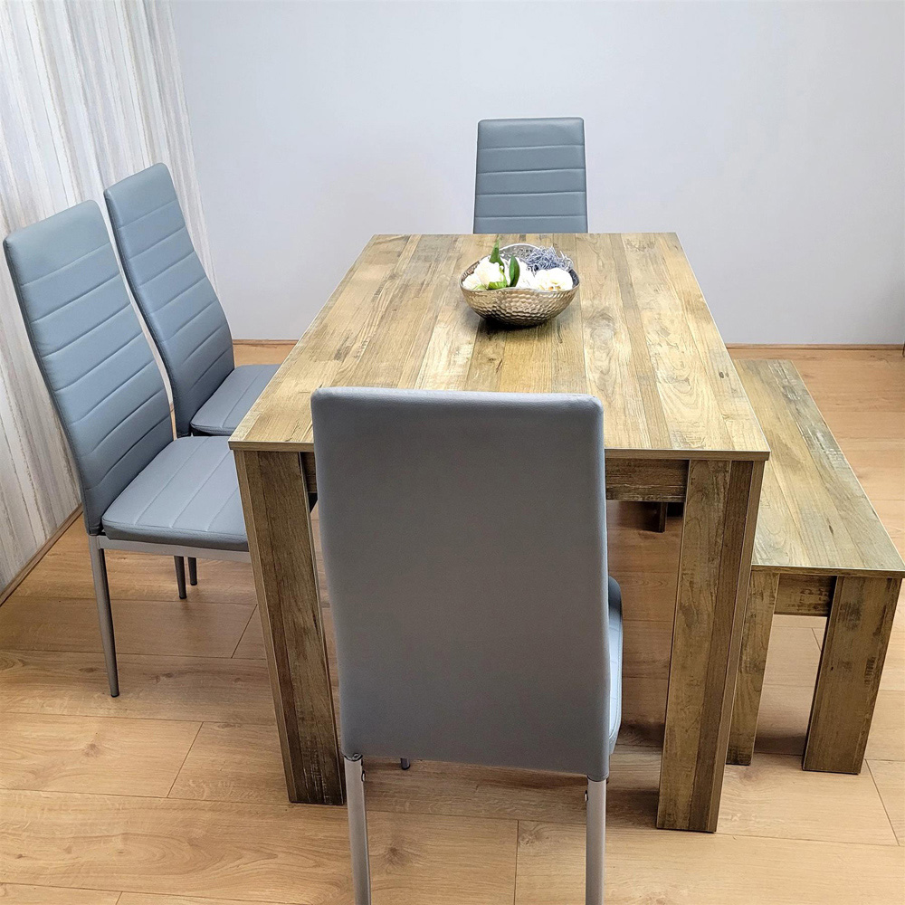 Portland 6 Seater Leather Dining Bench Set Rustic Effect and Grey Image 7