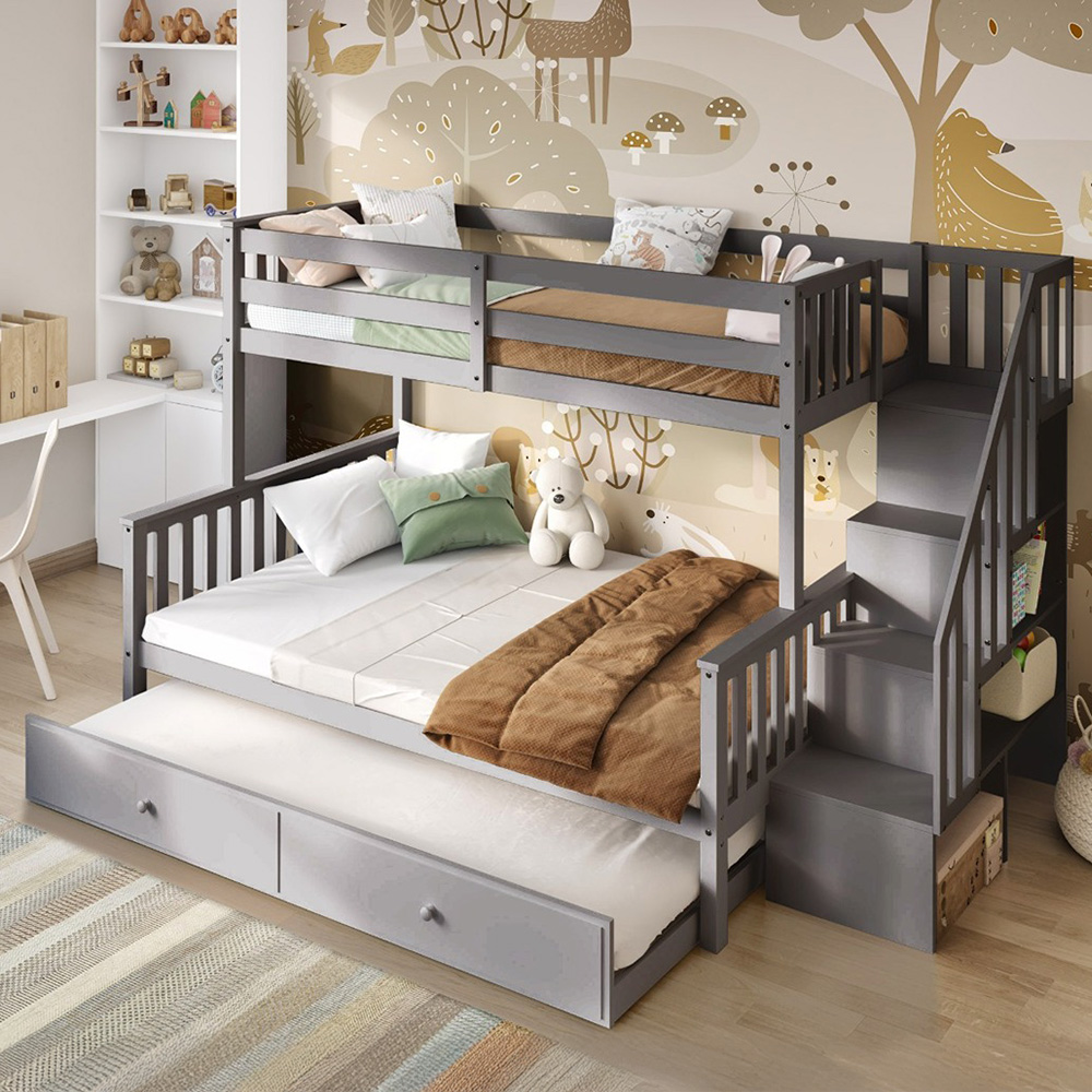 Flair Tag Triple Grey Staircase Bunk Bed with Trundle Image 4