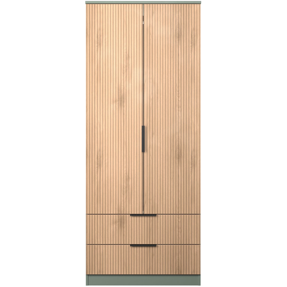 Crowndale Java 2 Door 2 Drawer Slatt Effect and Reed Green Wardrobe Image 2