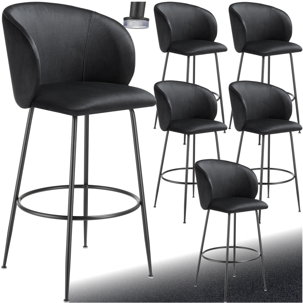 tectake Luana Black Velvet Look Padded Bar Stool Set of 6 Image 2