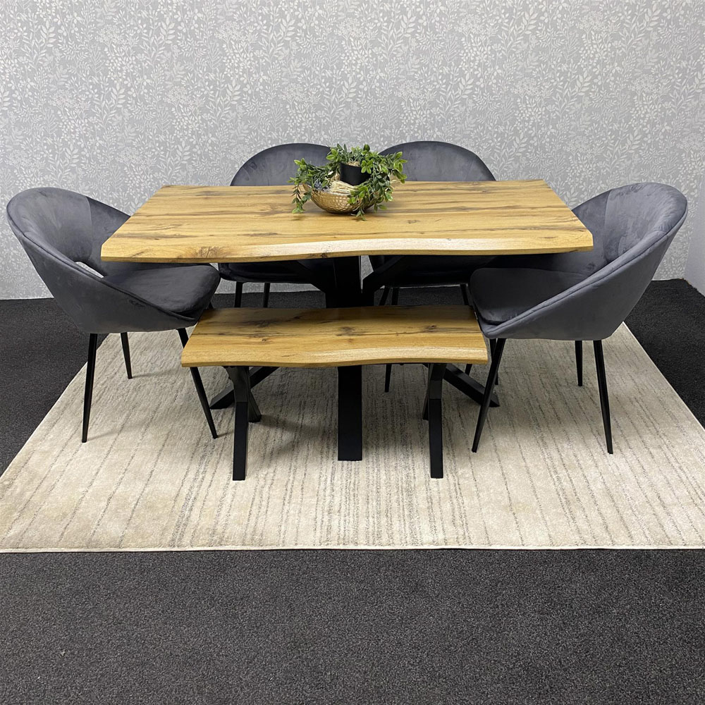 Kosy Koala 6 Seater Velvet Wooden Rectangle Dining Set with Bench Grey Image 5