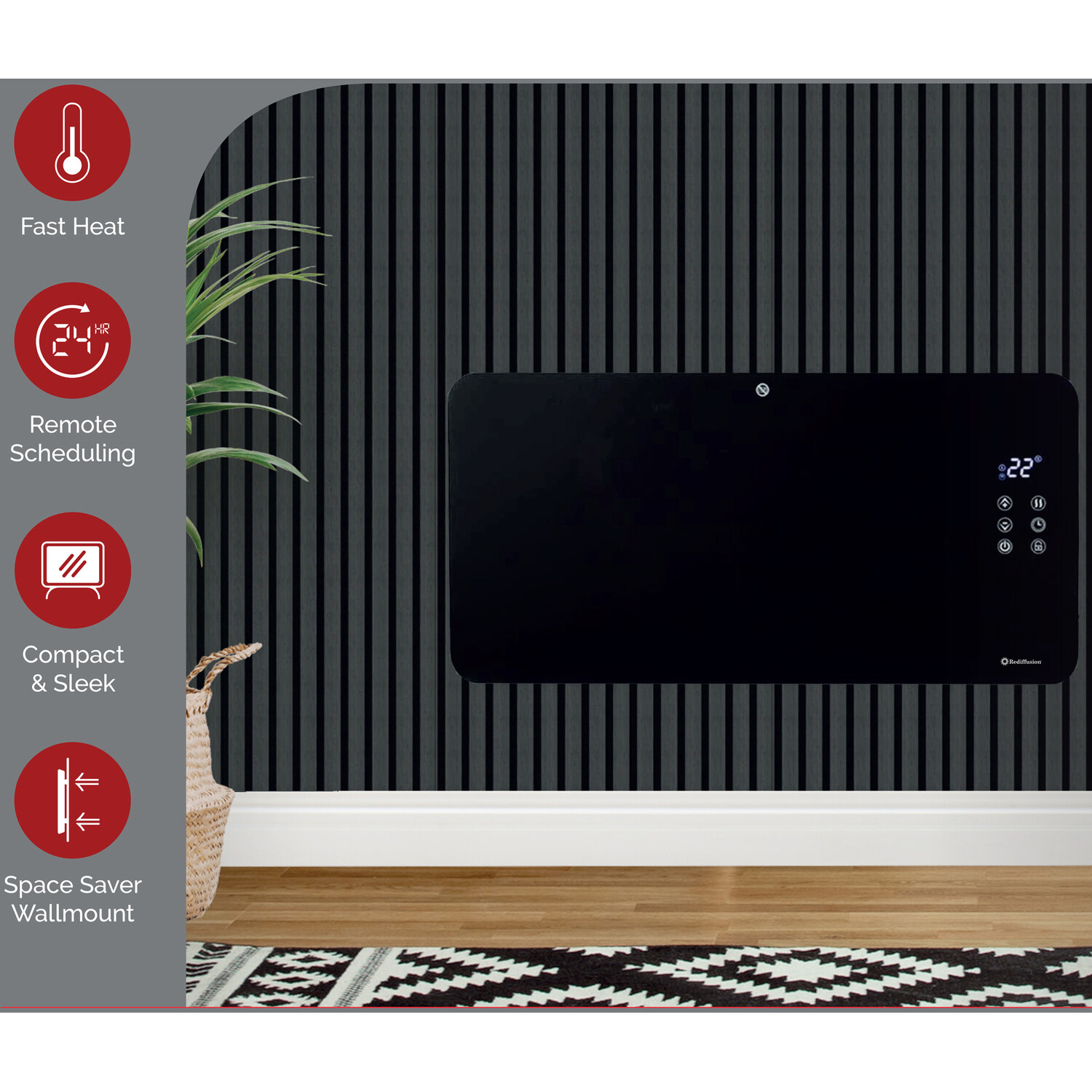 Glass Flat Panel Heater Black Image 3