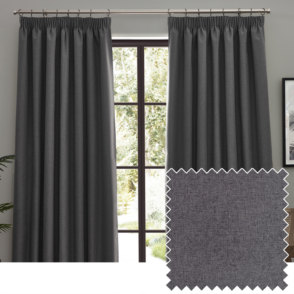 furn. Dawn Charcoal Blackout Pencil Pleat Curtains 168 x 183cm Image 5