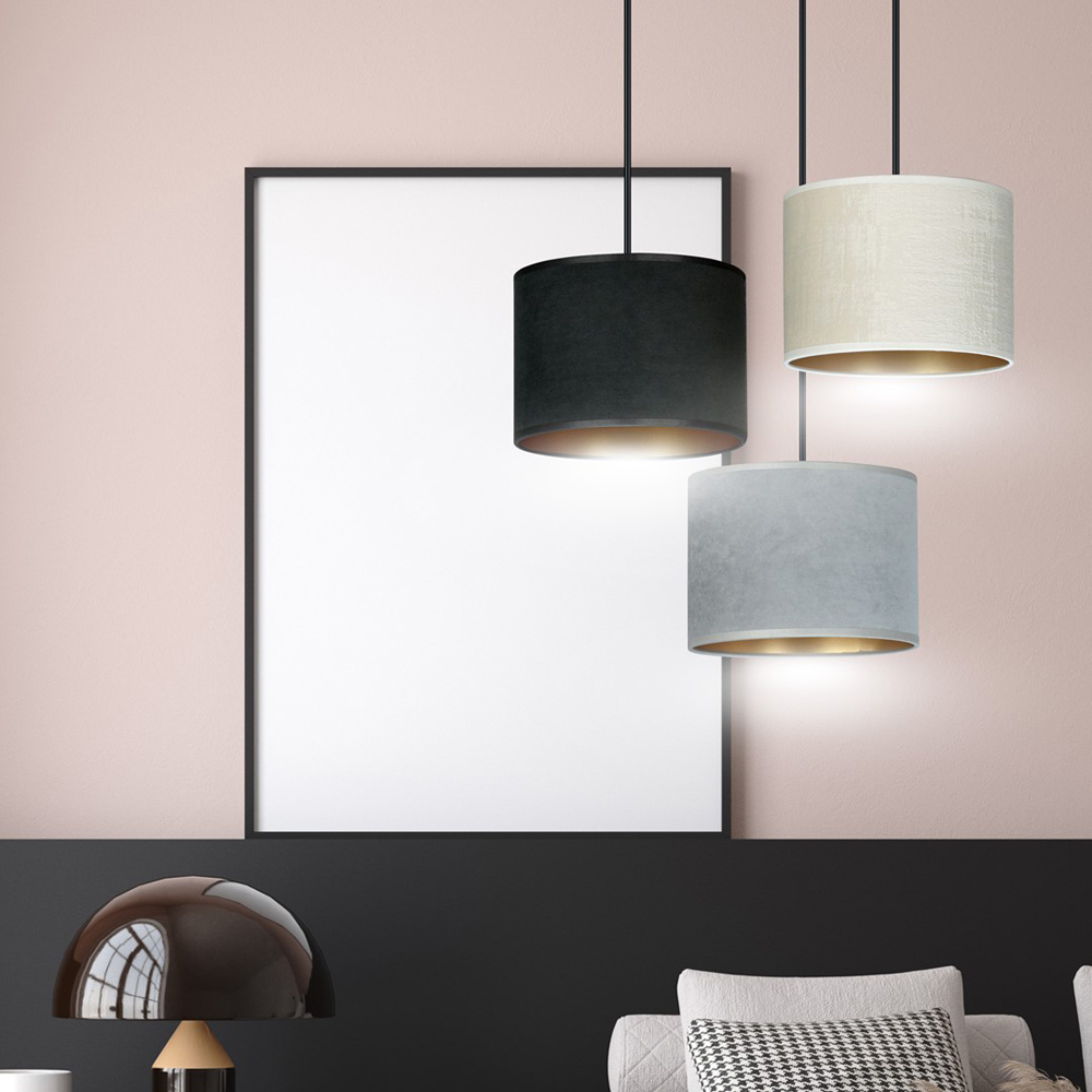 Emibig Hilde Prem 3 Light Black Grey and White Shade Black E27 Ceiling Pendant Light Image 2