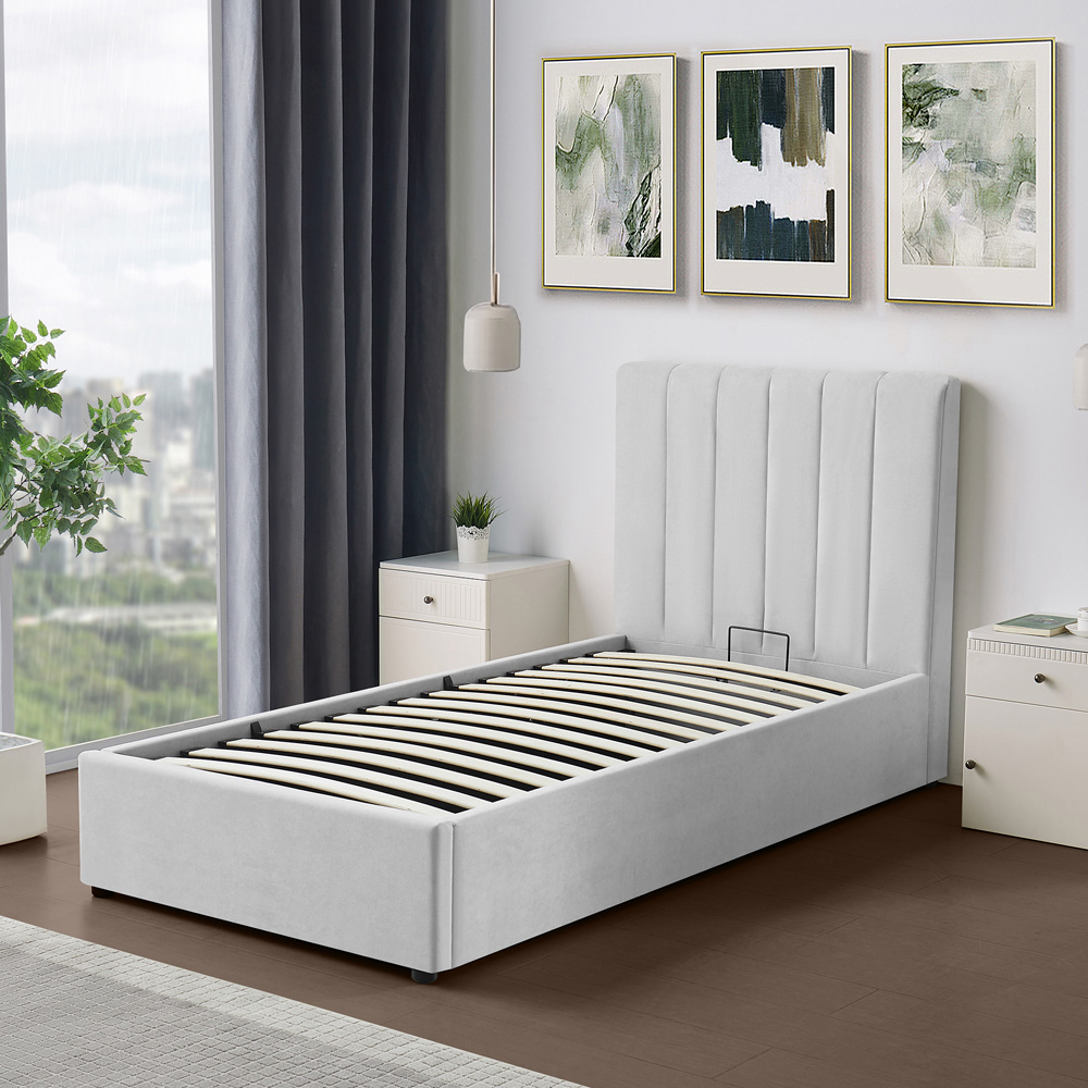 Brooklyn Evelynne Single Light Grey Linen Ottoman Bed Image 5