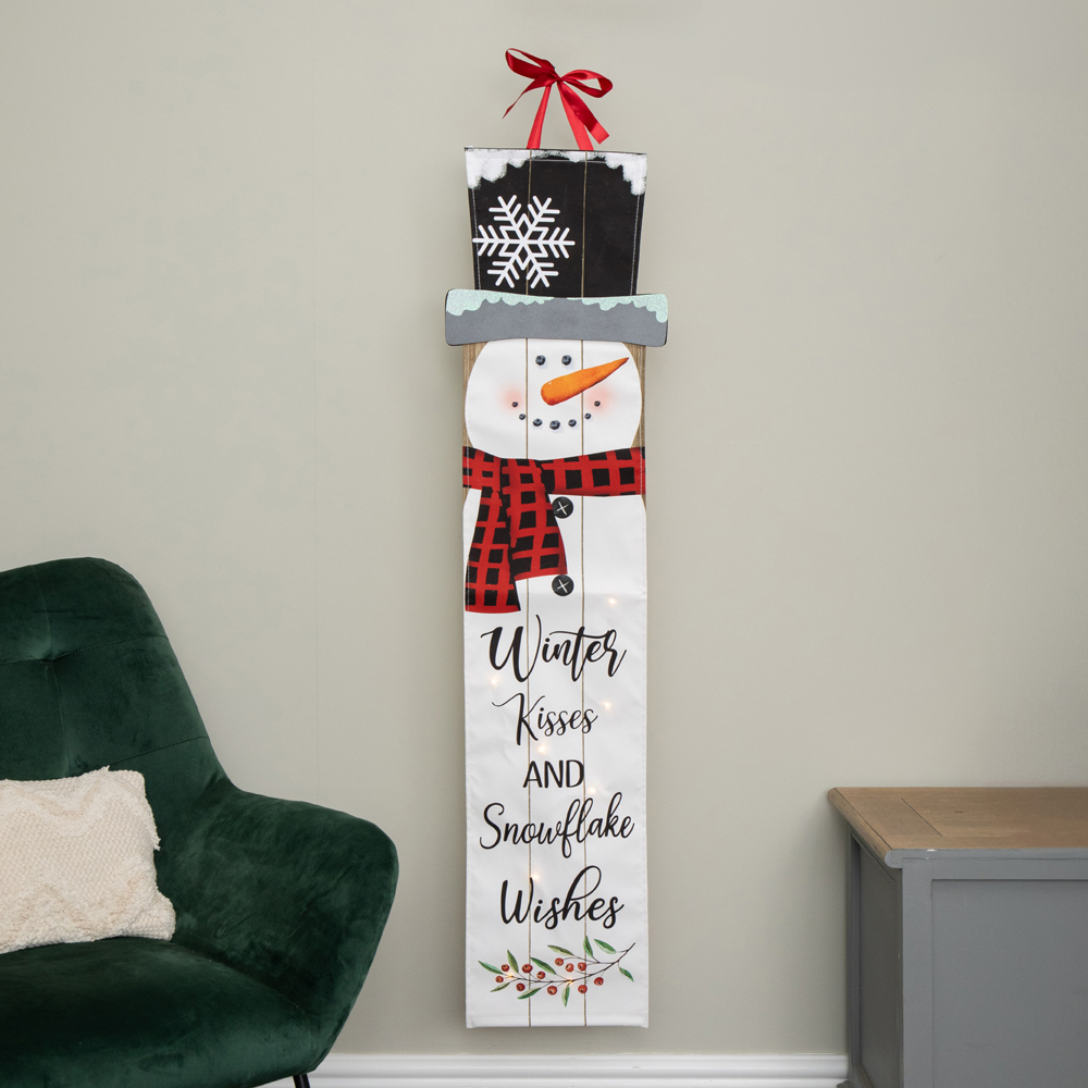 Samuel Alexander Warm White LED Fabric Light Up Hanging Christmas Snowman Banner 120cm Image 2