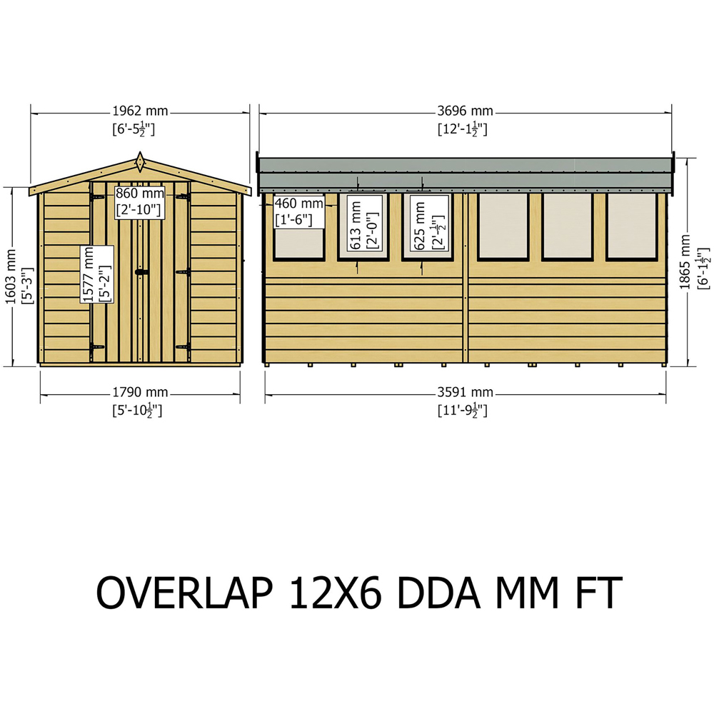 Shire 12 x 6ft Double Door Dip Treated Overlap Apex Shed Image 7