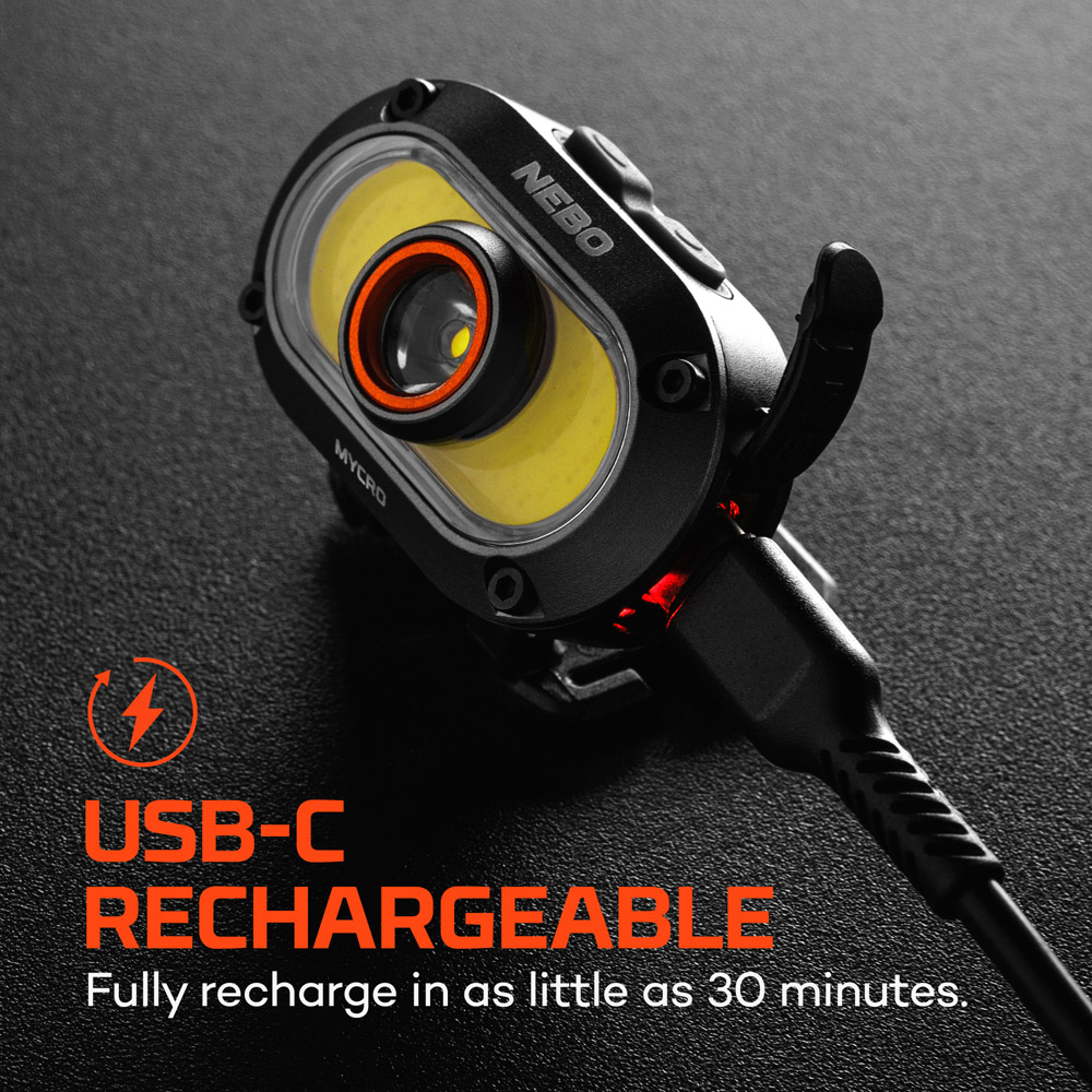 Nebo Mycro 550+ 2-in-1 550 Lumens Grey Rechargeable Detachable Headlamp and Cap Light Image 8