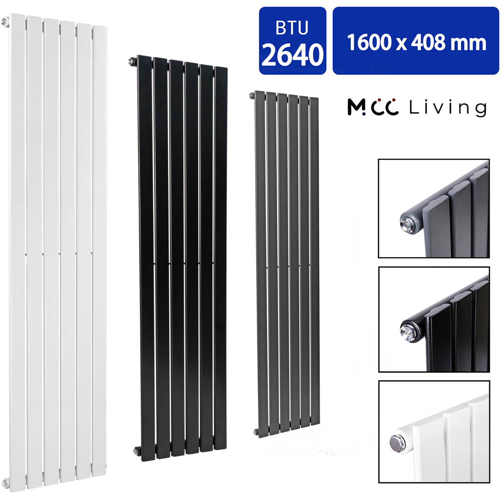 White 2640 BTU Single Flat Panel Vertical Column Radiator 1600 x 408mm Image 4