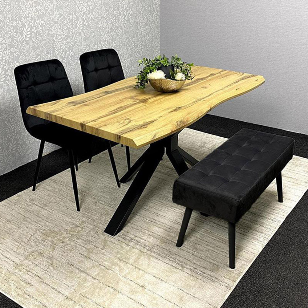 Portland 3 Seater Velvet Wooden Dining Set with Bench Black Image 7