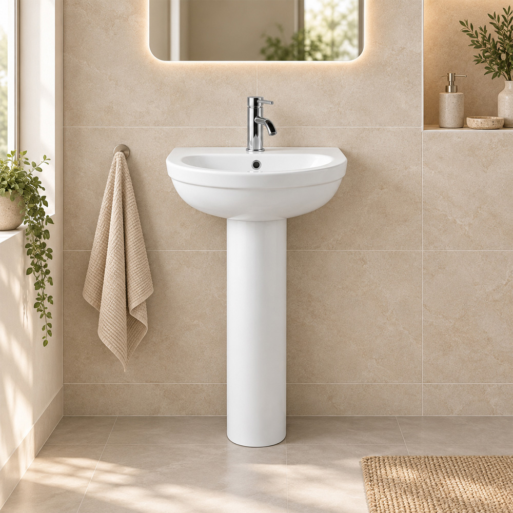 Go Bathrooms White Ceramic Curved Full Pedestal and Basin Image 3