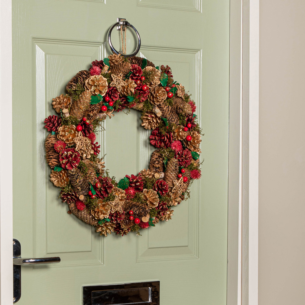 Samuel Alexander Red Wreath with Berries and Pinecones 50cm Image 2