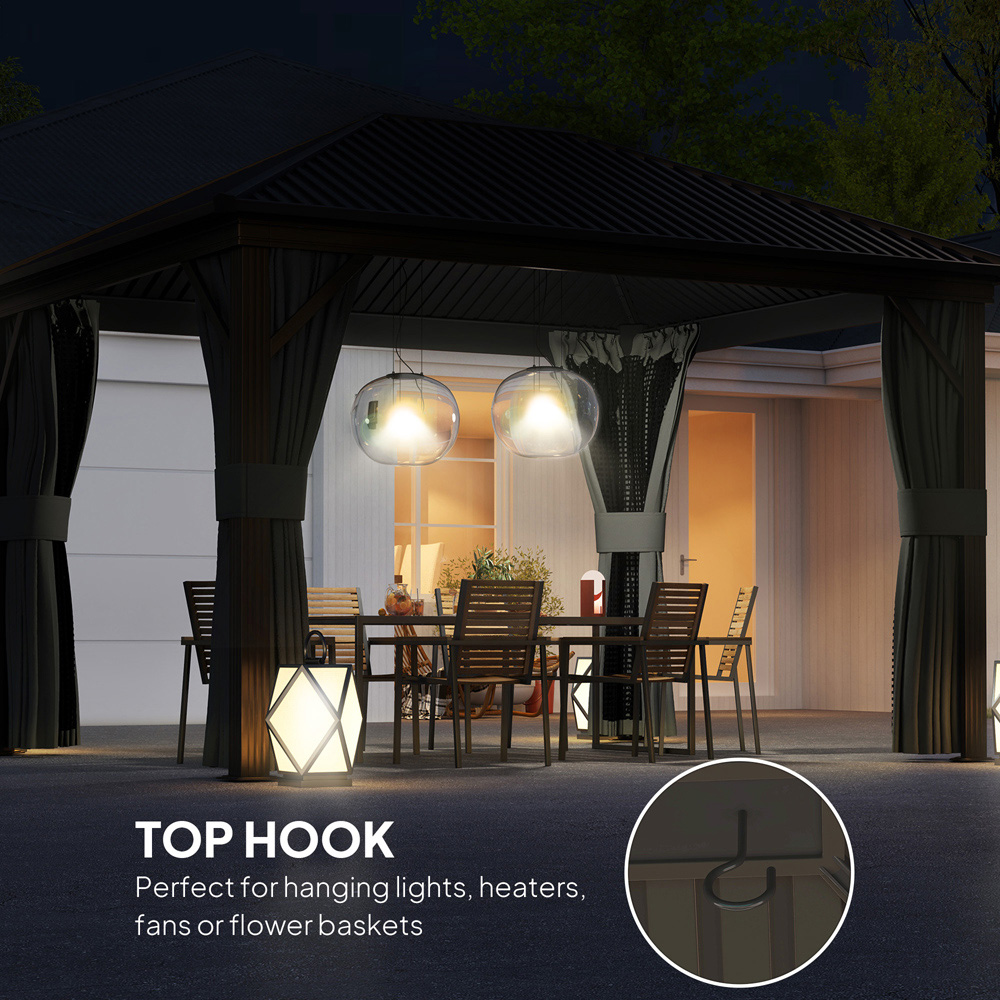 Outsunny 3.6 x 3m Dark Grey Metal Hard Top Gazebo with Screened Curtain Image 5