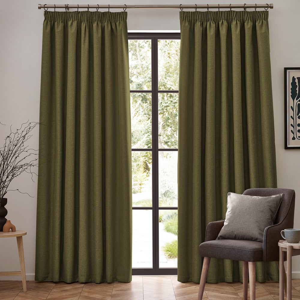 furn. Dawn Green Blackout Pencil Pleat Curtains 168 x 137cm Image 1