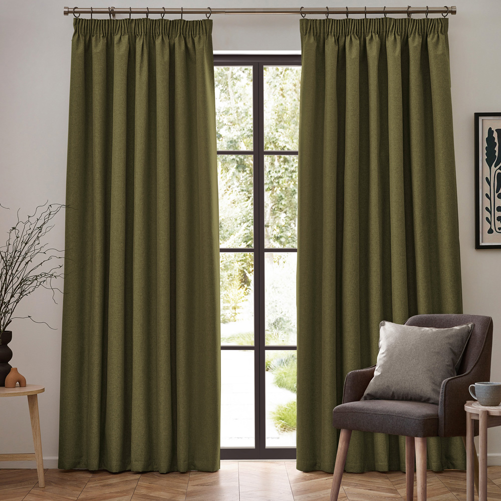 furn. Dawn Green Blackout Pencil Pleat Curtains 168 x 183cm Image 1