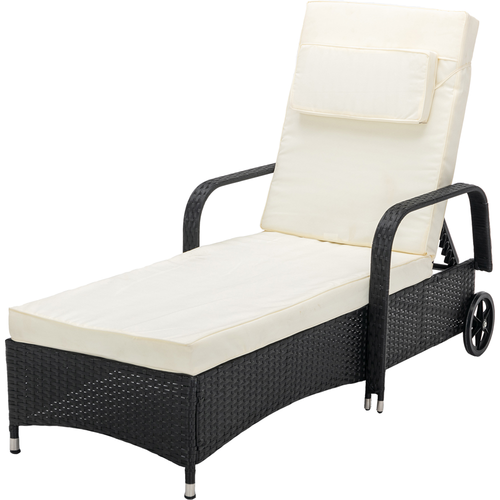 Black Rattan Recliner Sun Lounger with Wheels Image 2