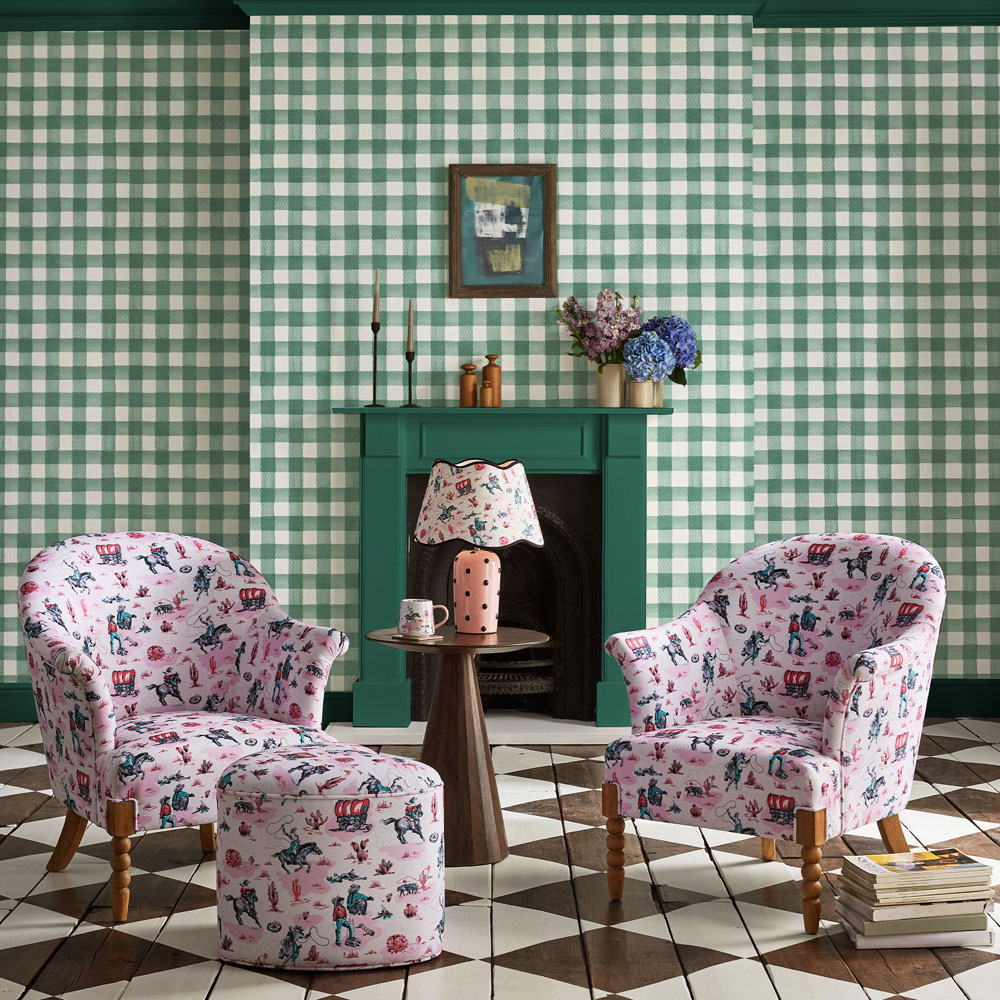 Cath Kidston Painted Gingham Green Wallpaper Image 3