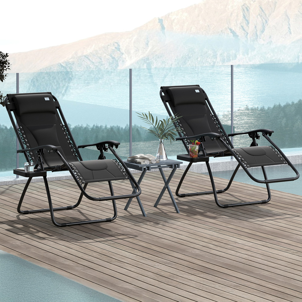 Outsunny Black Zero Gravity Folding Recliner Chair with Cup Holder Set of 2 Image 1