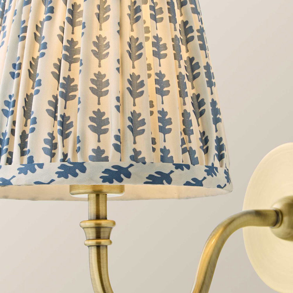 ValueLights Lowe Blue Ditsy Floral Pleated Shade Gold Rechargeable Wall Light with Bulb Image 4