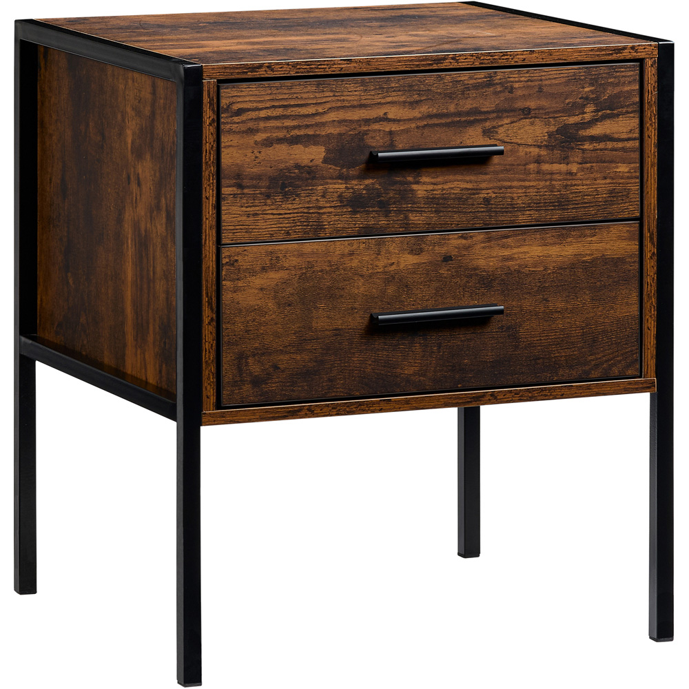Vida Designs Brooklyn 2 Drawer Dark Wood Industrial Bedside Table Image 2