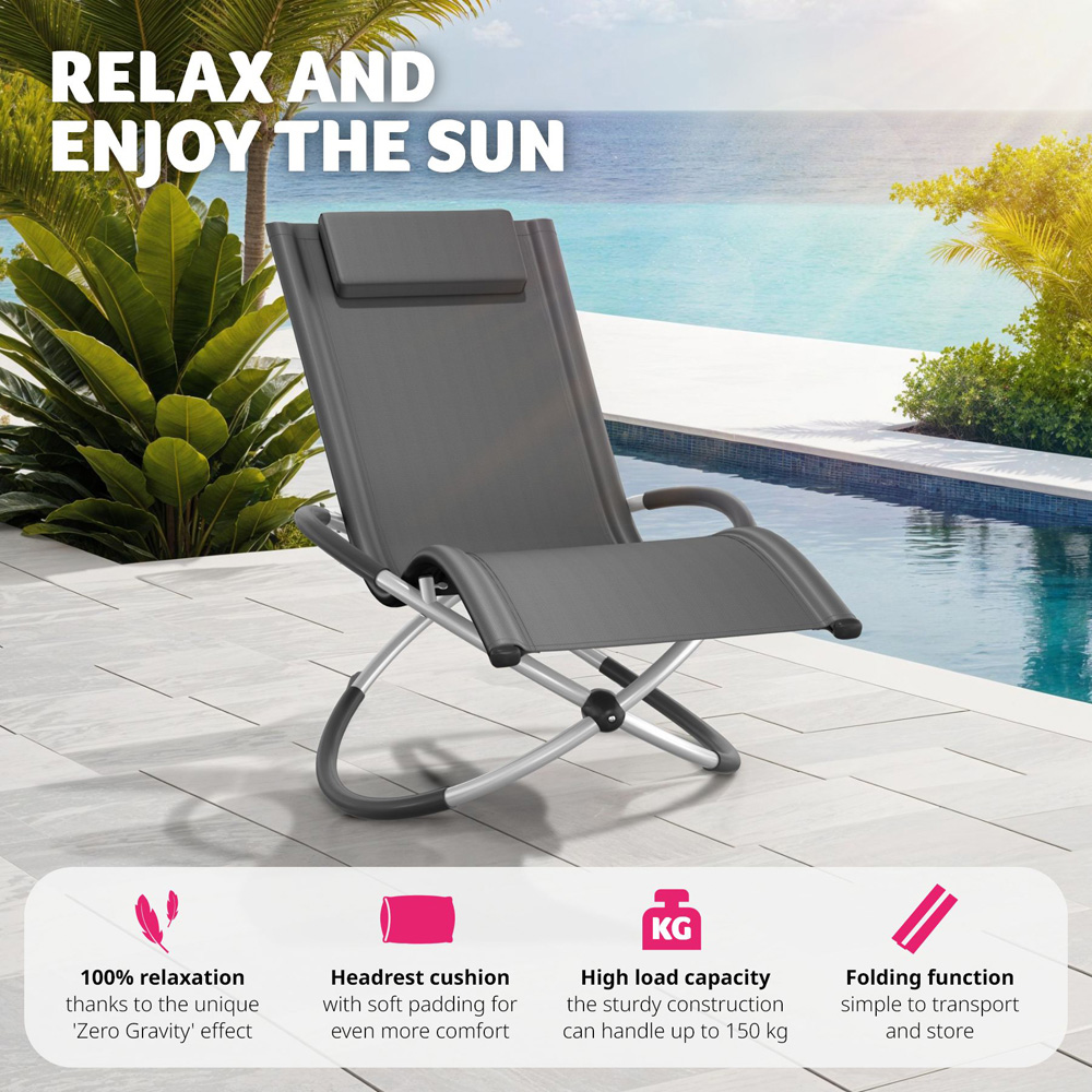 tectake Paulina Grey Foldable Sun Lounger with Cushion Image 3