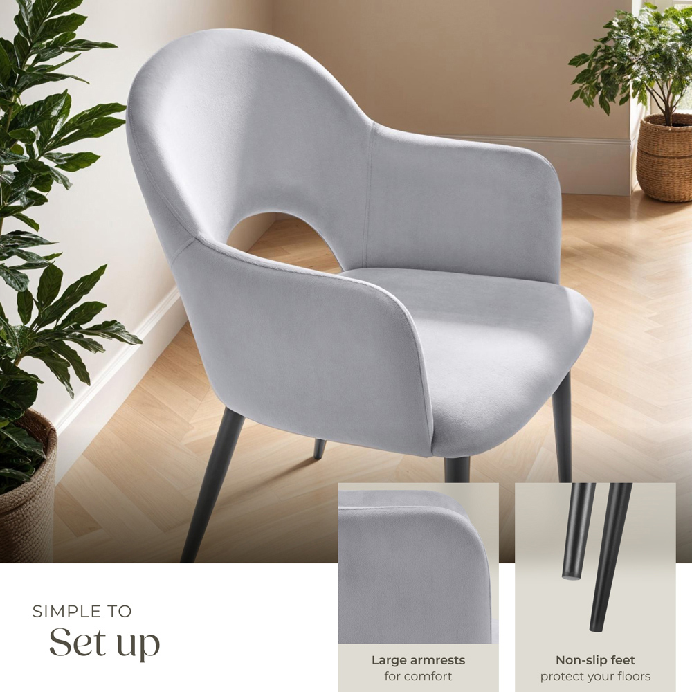 tectake Sasha Set of 6 Light Grey Velvet Look Dining Chair Image 4