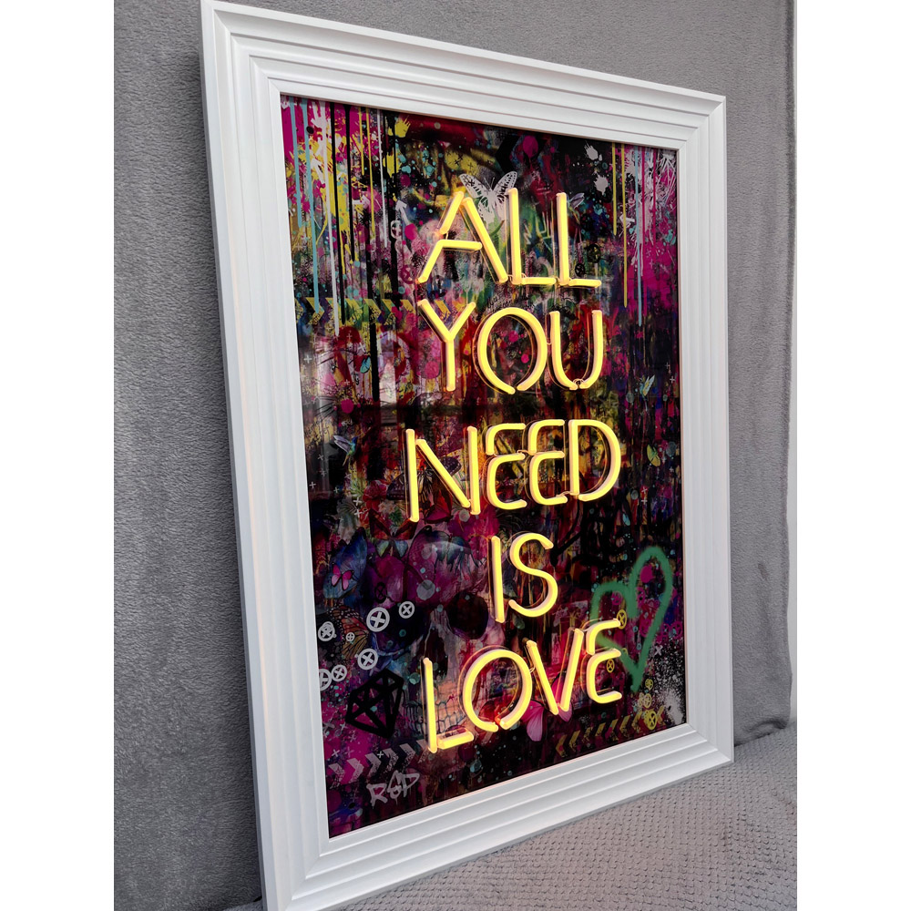 Splashbax All You Need is Love White Premium Gallery Frame LED Neon Wall Art Image 3