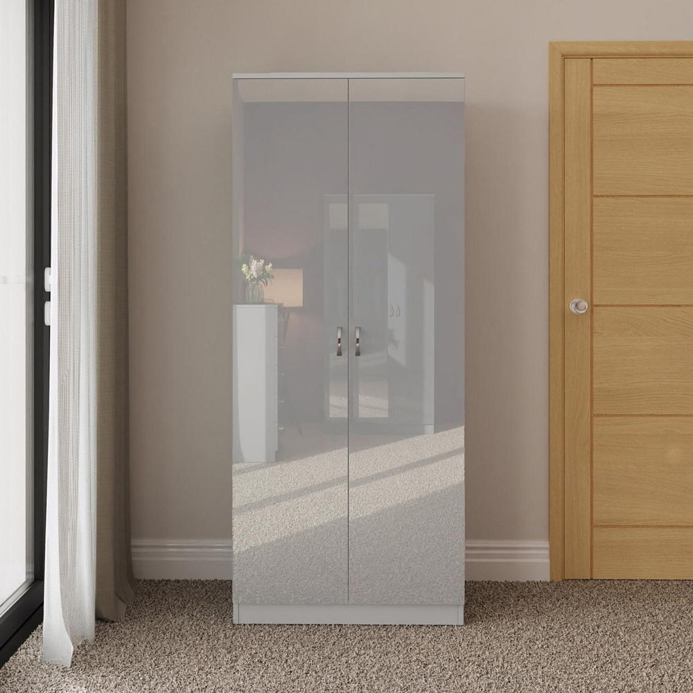 FWStyle Chilton 2 Door Grey Gloss Wardrobe Image 5