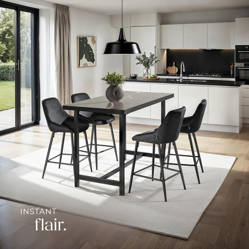 tectake Siera Black Velvet Look Bar Stool Set of 2 Image 6