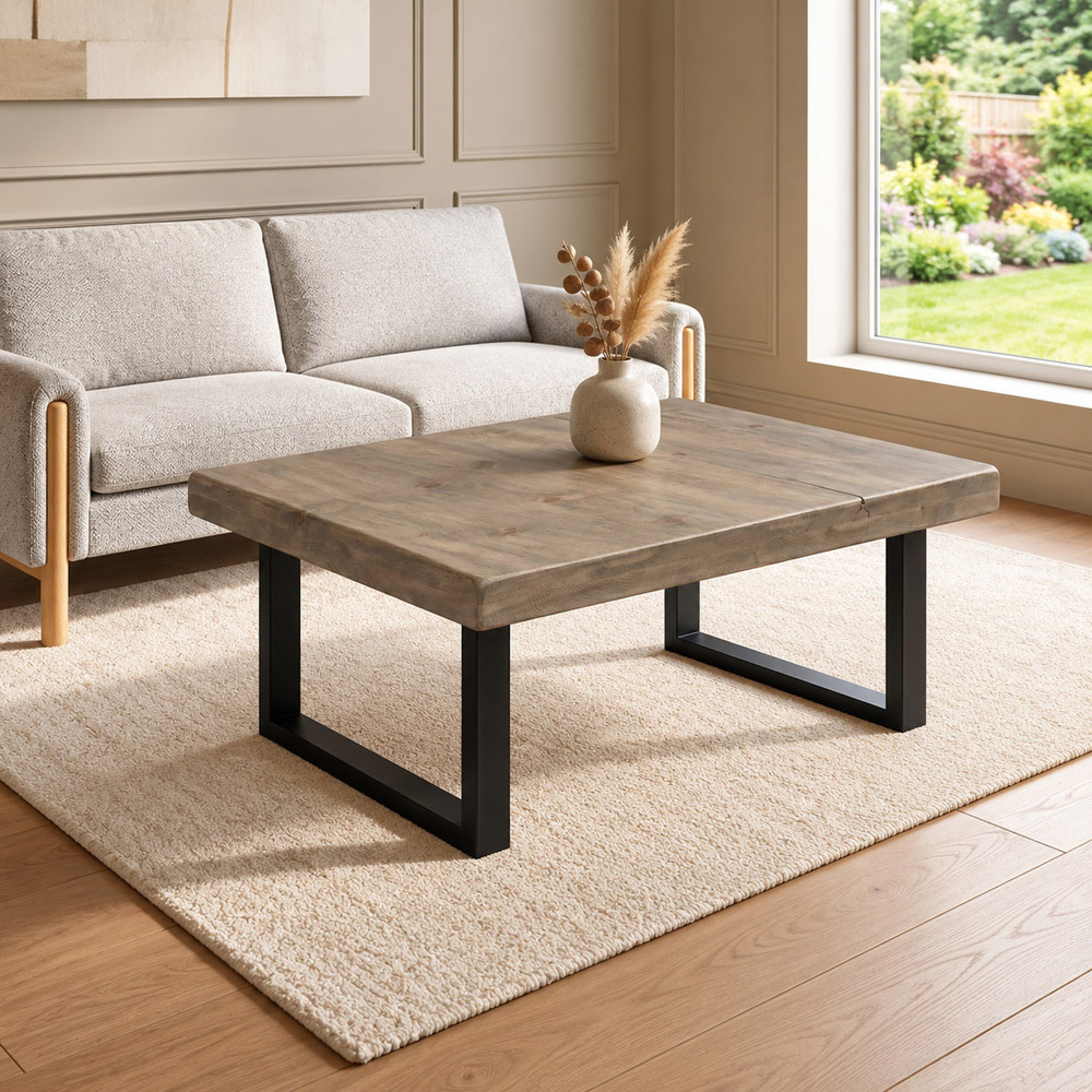 Homebase Grey Wash Chunky and Sturdy Handmade Wooden Coffee Table 200 x 100cm Image 3