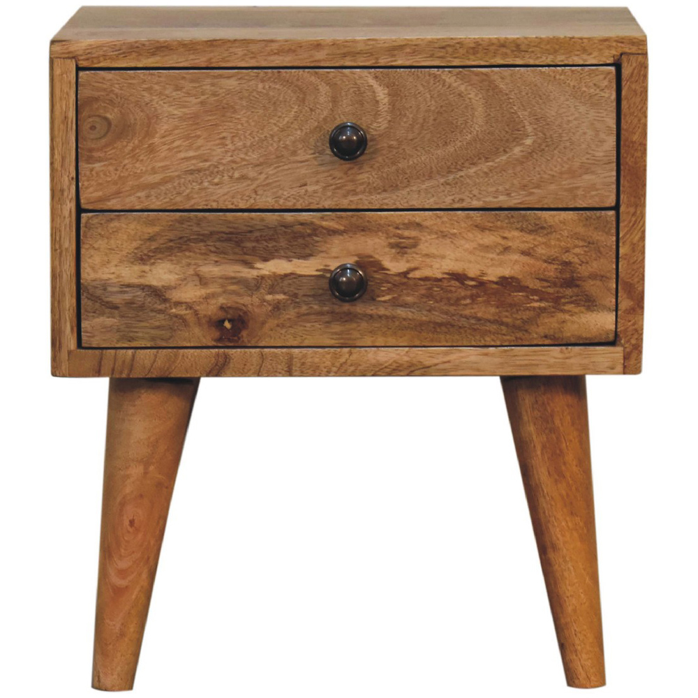 Artisan Furniture Oak-ish 2 Drawer Solid Wood Mini Modern Bedside Table Image 2