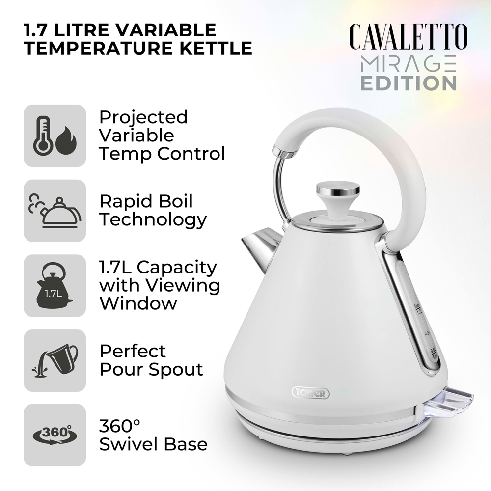 Tower Mirage EEJB334 White 2 Slice Digital Toaster and 1.7L Variable Kettle Set Image 6