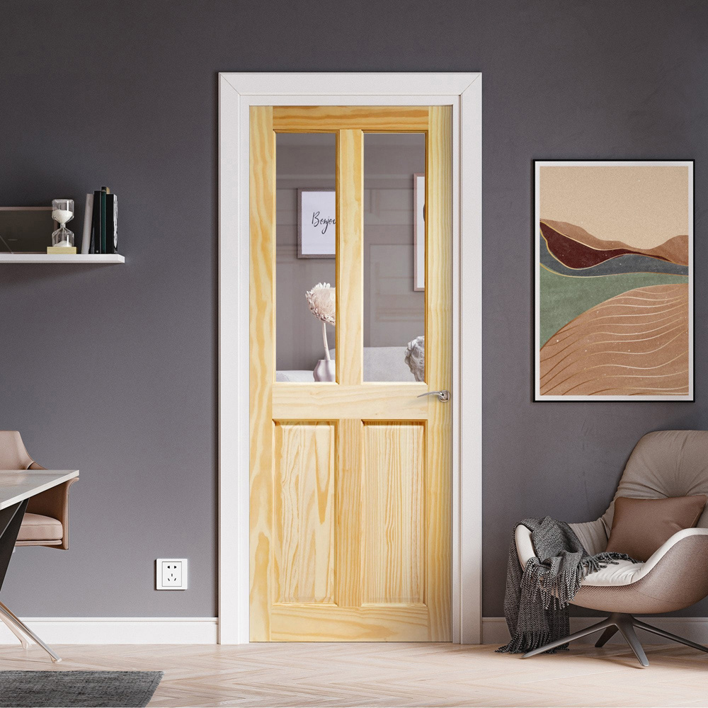 Clear Pine 2 Panel 2 Light Clear Glass Internal Door 1981 x 838 x 35mm Image 2