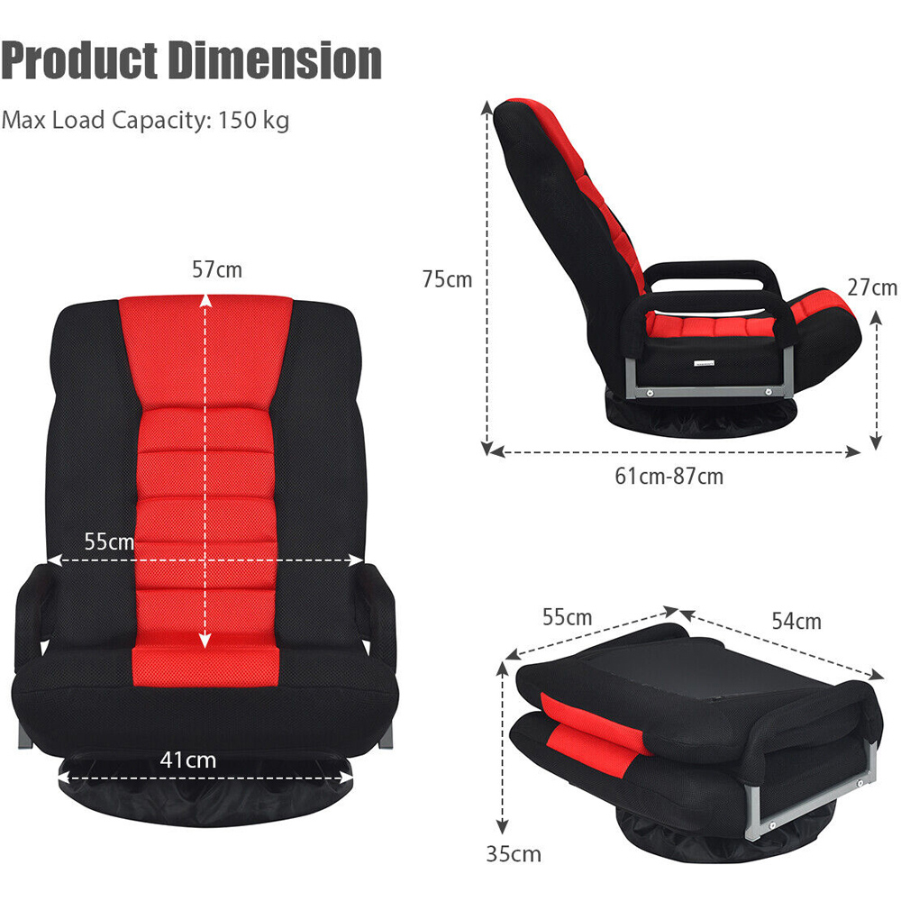 Costway Red Swivel Gaming Chair with Adjustable Backrest Image 8
