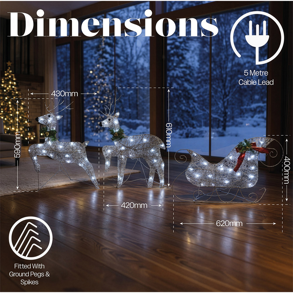 Xmas Haus 60 Warm White LED White Deer and Sleigh Christmas Decoration Image 8