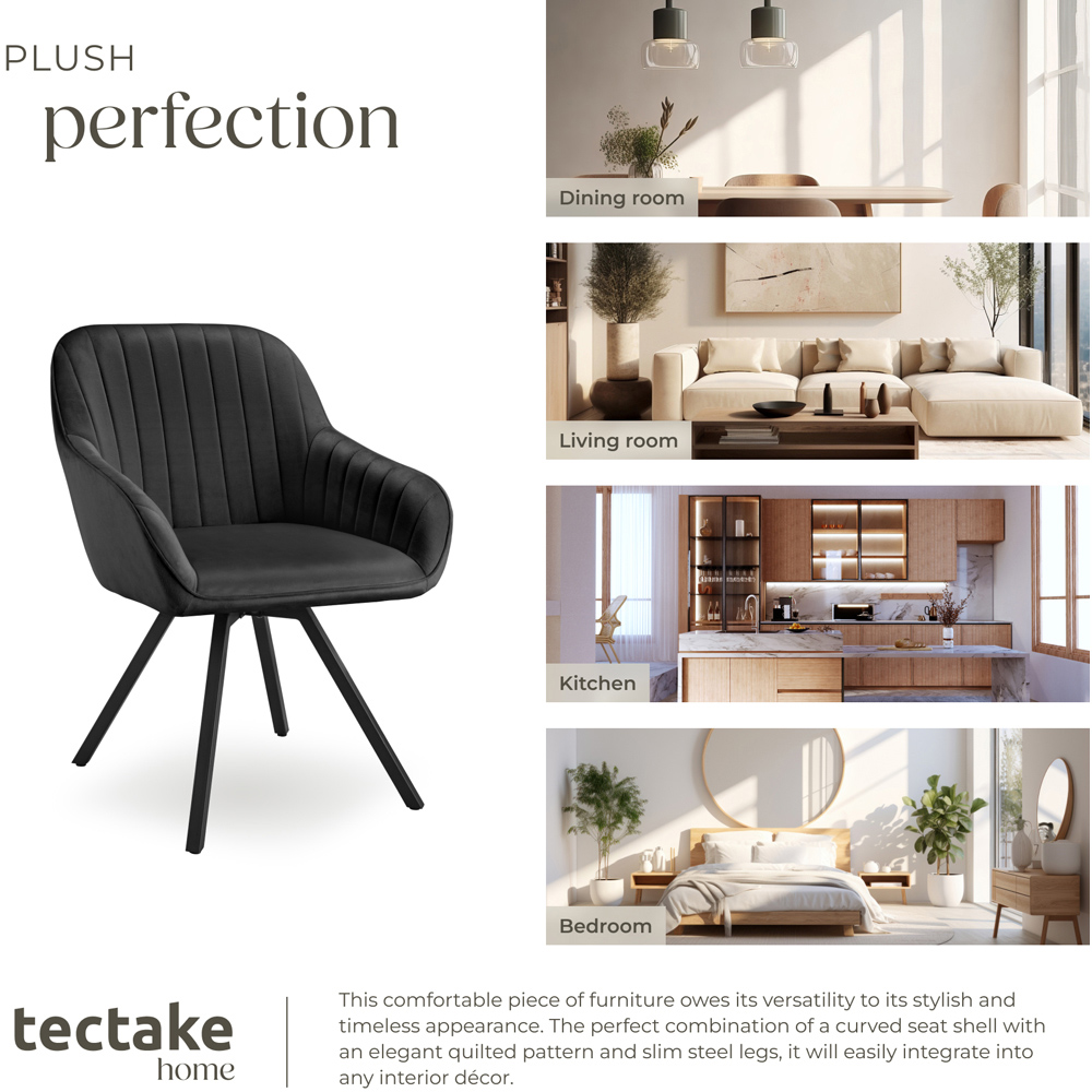 tectake Set of 2 Black Velvet Lounge Armchair Image 7