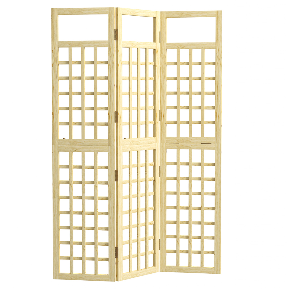 Outsunny 3 Panel Natural Wood Finish Garden Privacy Screen Image 2
