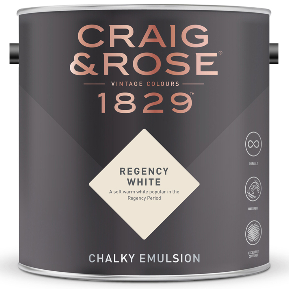 Craig & Rose Walls and Ceilings Regency White Chalky Emulsion Paint 5L Image 2