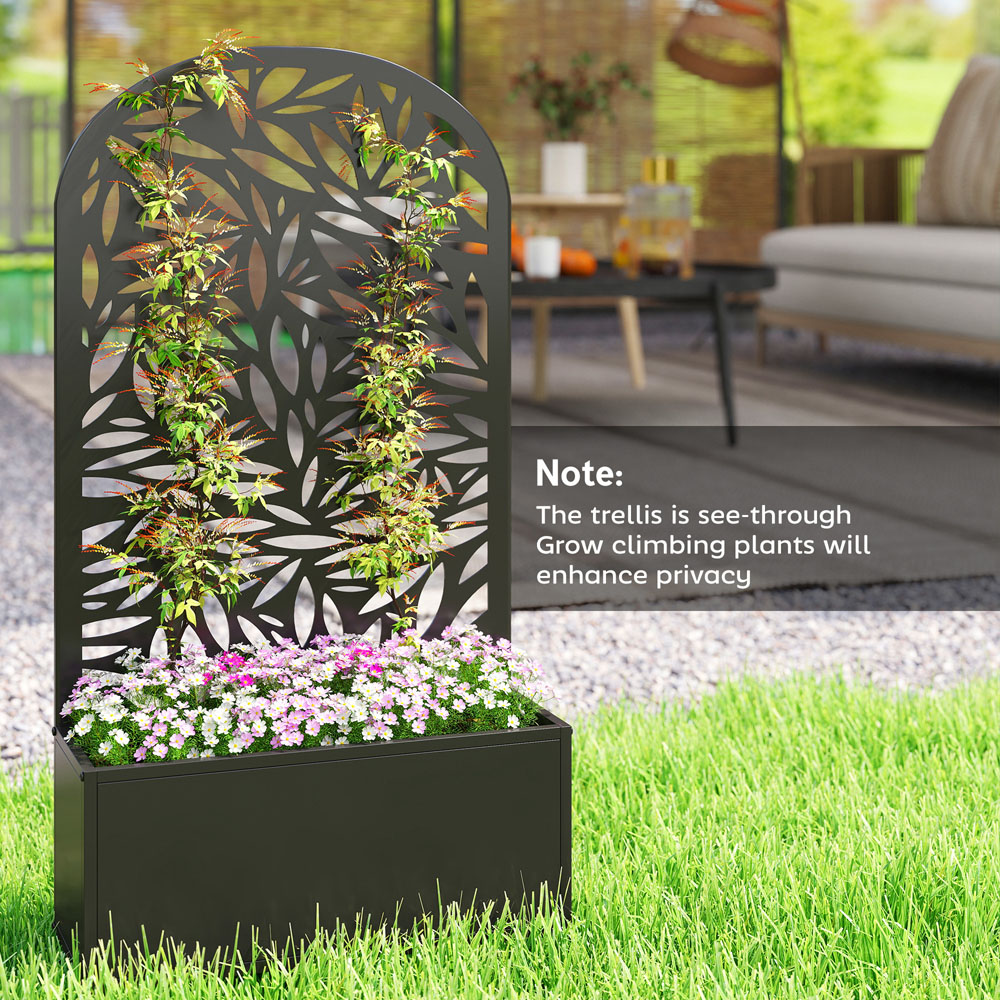 Outsunny Black Metal Raised Garden Bed with Trellis 113 x 23 x 61cm Image 4